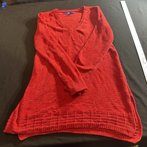 APT. 9 Sweater Women's Size Large Red V-Neck Long Sleeve Knit Lightweight - Picture 1 of 9